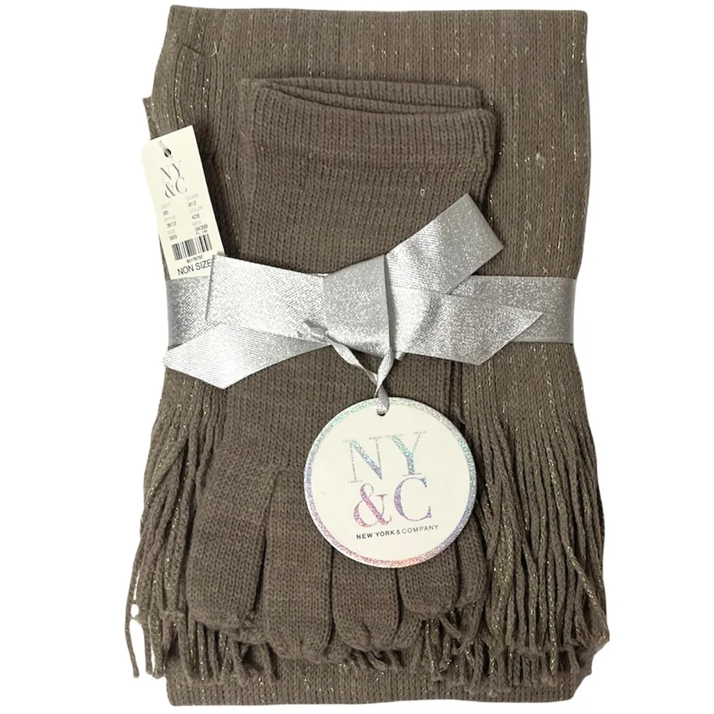 New York & Company Scarf & Gloves Knit Set